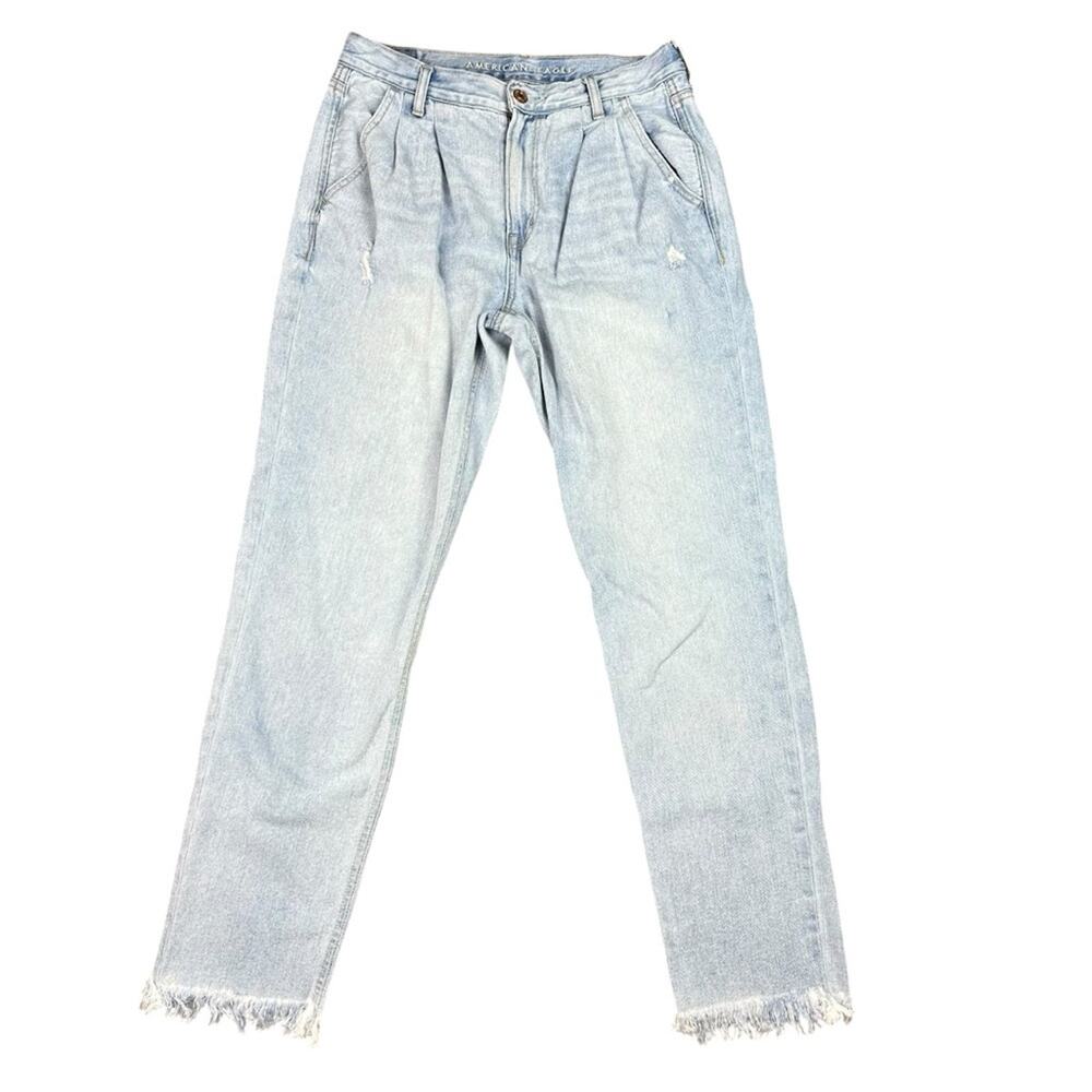 American Eagle Mom Jean High Rise Size 6 Raw Hem Pleated Front